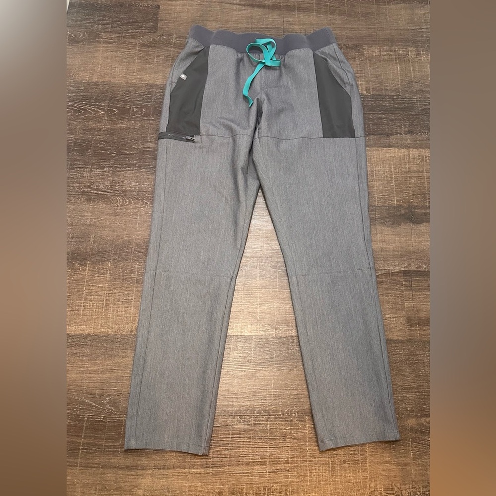 Figs Gray Pants with Teal drawstring